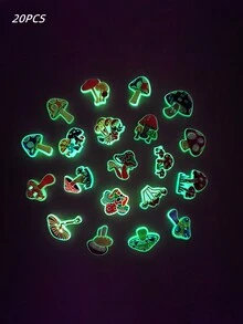 新品上市-可拆卸5個裝飾pvc扣釦,適用於透氣沙灘鞋。20入組彩色夜光蘑菇裝飾鞋扣,插入式扣釦。請參閱扣釦的詳細檢查圖片。 - 彩色 - 查看 2