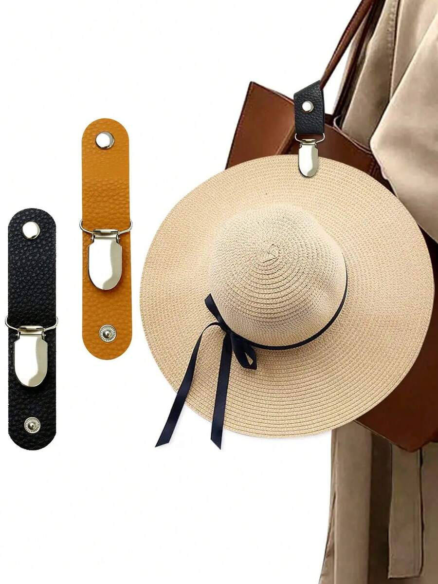 2入組便攜式皮革帽夾帽子收納衣架,適用於旅遊和郊遊 - 彩色 - 查看 1