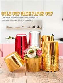 10入組厚金箔防沾杯形蛋糕紙杯,矽膠迷你蛋糕和松餅模具,一次性布丁甜點杯,完美的婚禮生日派對廚房烘焙工具 - 彩色 - 查看 5
