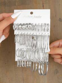 24入組時尚簡約金屬耳環套裝,適用於約會、派對、假日和日常佩戴,是情人節等節日的完美禮物。 - 銀色 - 查看 6