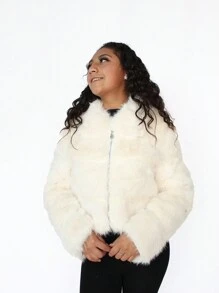 Abrigos de Mujer_ Chaqueta de abrigo de piel sintética para mujer. - Blanco - Ver 1