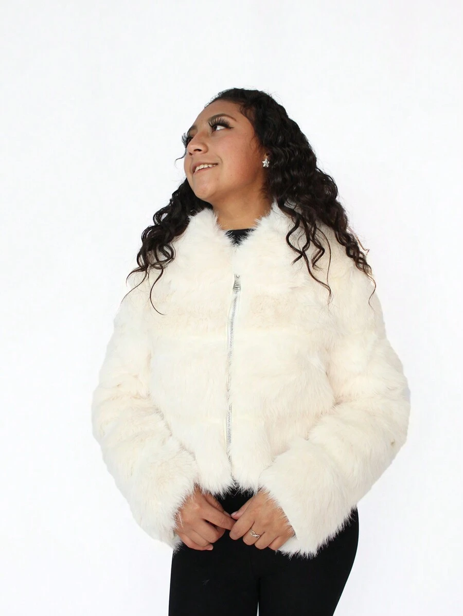 Abrigos de Mujer_ Chaqueta de abrigo de piel sintética para mujer. - Blanco - Ver 1