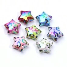 10pcs 15mm Mixed Color Leopard Print Star Shaped Acrylic Beads For Diy Bracelet, Necklace And Jewelry Making