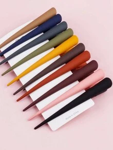 1套/10入女孩的莫蘭迪色混合啞光角形髮夾12.5cm長髮飾,適用於日常使用 - 彩色 - 查看 2