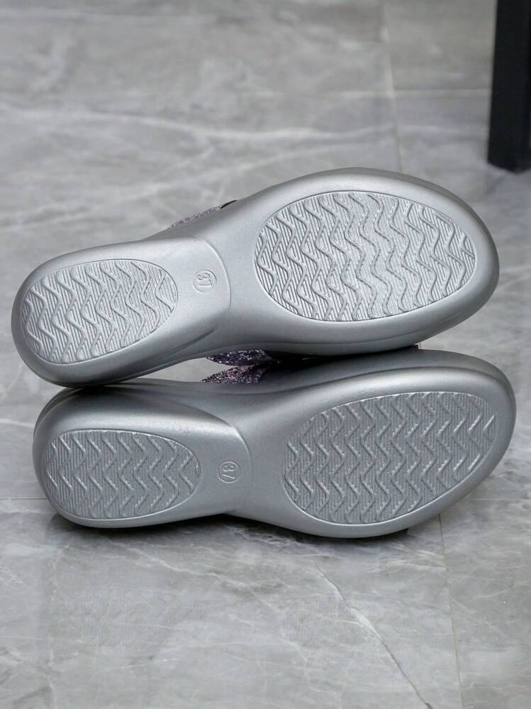 European And American Style New Fashion Summer Outside Wear Sequined Bowknot Decor Thick Bottom Wedge Heels Lightweight Women's Sandals - Silver - View 6