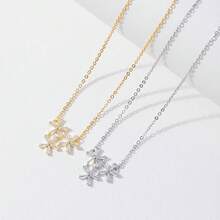 1入簡約時尚水晶鑲嵌美麗花朵吊墜項鍊,適用於送禮和日常穿著 - 花朵 - 查看 2