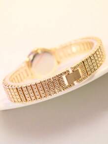 Set de 3 relojes de mujer de acero con función múltiple, decorados completamente con rhinestones, emparejados con pulsera de joyería con rhinestones, adecuados para galas de noche, festivales, fiestas, bodas y uso diario, también ideales para volver a la escuela, graduación, Acción de Gracias y otras ocasiones, mejor regalo para mujeres - Dorado - Ver 4