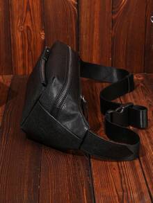 轻便男士腰包胸包斜挎包单肩多功能通勤休闲单肩包商务防水情人节男士礼物 - 黑色 - 查看 7