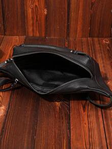 轻便男士腰包胸包斜挎包单肩多功能通勤休闲单肩包商务防水情人节男士礼物 - 黑色 - 查看 6