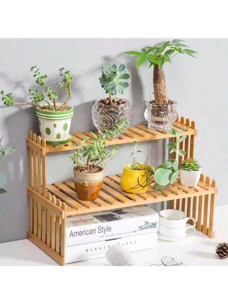 Relaxdays Scaffale per Fiori, 3 livelli, Bambù & MDF, Tondo, Porta