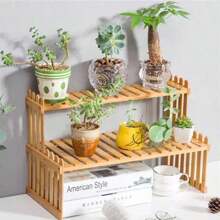 40cm Bamboo Window Plant Shelf, Simple Nordic Style, Small Flower Rack For Tabletop, Balcony, Succulent Plants - Khaki - View 3
