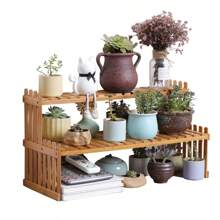 40cm Bamboo Window Plant Shelf, Simple Nordic Style, Small Flower Rack For Tabletop, Balcony, Succulent Plants - Khaki - View 9