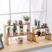 40cm Bamboo Window Plant Shelf, Simple Nordic Style, Small Flower Rack For Tabletop, Balcony, Succulent Plants - Khaki - View 4