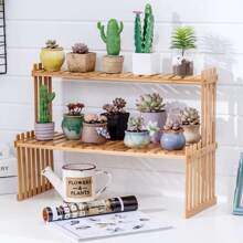 40cm Bamboo Window Plant Shelf, Simple Nordic Style, Small Flower Rack For Tabletop, Balcony, Succulent Plants - Khaki - View 5