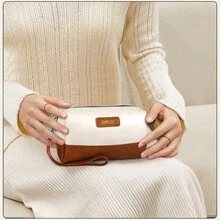 皮革便攜式防水零皮夾、盥洗包、化妝包、收納包和手拿包 - 米色 - 查看 6