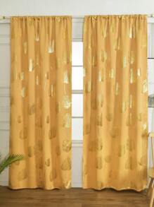 1片豪華保暖隔熱遮光窗簾,帶有金箔印刷 - 黃色 - 查看 1