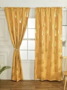 1片豪華保暖隔熱遮光窗簾,帶有金箔印刷 - 黃色 - 查看 5