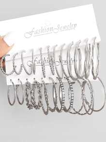 24入組時尚簡約金屬耳環套裝,適用於約會、派對、假日和日常佩戴,是情人節等節日的完美禮物。 - 銀色 - 查看 12