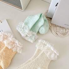 Winter New Arrival Thickened & Warm Coral Fleece Anti-Skid Socks With Lace, Girl Fleece Sleep Socks - Pink - View 2