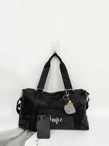 Simple Black, Fitness Luggage Bag, Large Capacity Dance Bag With Fur Ball Traveling Bag Kit Stuff Organizer Essentials Accessories Traveling Bag Travelling Organizer Outfit Airport Clothes Stuff Luggage Bag Christmas Gift Ideas Women Girls Xmas Gifts For Mum Birthday Gift Mom Friend Gym Bag Sport Bag Training Pack Holiday Thanksgiving Day Gifts For Suitcase Overnight Bag Duffle Bag Weekend Bag Duffel Bag For Luggage Carry On Bag College Bag Luggage Bags Weekender Bag Hospital Bag Winter - Black - View 3