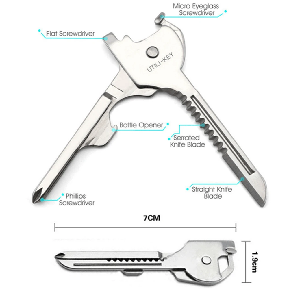 1pc Original Color Outdoor Multifunctional Keychain, 6-In-1 Folding Knife & Simple-To-Use Multitool - Silver - View 1