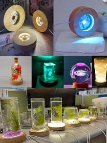 1pc Wooden Usb Powered Led Lighted Base With Switch And 3 Light Options (White/Warm/Cycle Color) For 3d Crystal Glass Resin Art Or Light Display Stand