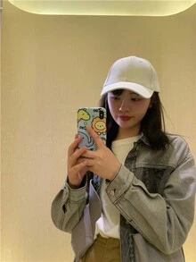 1pc[Baseball Cap]Spring Solid Color Baseball Cap Unisex -Padded Hat Large Brim Sunshade Snapback Cap Couple Hat - White - View 2