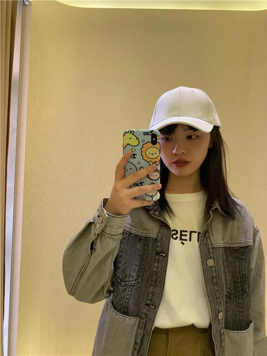 1pc[Baseball Cap]Spring Solid Color Baseball Cap Unisex -Padded Hat Large Brim Sunshade Snapback Cap Couple Hat - White - View 1