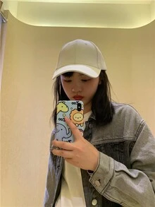 1pc[Baseball Cap]Spring Solid Color Baseball Cap Unisex -Padded Hat Large Brim Sunshade Snapback Cap Couple Hat - White - View 4