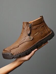 Clohoo品牌獨家手工縫製手工休閒男鞋防滑耐磨減震高筒靴子舒適透氣 - 卡其色 - 查看 6