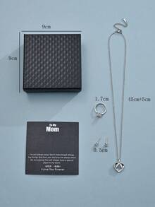 4 件銀色時尚奢華鍍銅 18k 鑲嵌和水鑽翼形心月項鍊、戒指、耳環套裝帶賀卡和禮品盒適合情人節、情侶、女朋友、最好的朋友,適合所有場合 - 銀色 - 查看 11