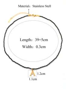 1條優雅聚酯樹脂字母吊墜項鍊,仿珍珠串珠項鍊適合送禮給女士
