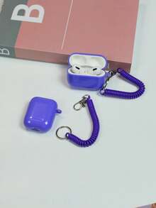 1pc Purple Anti-Drop Tpu Wireless Earphone Protective Case Compatible With Airpods 1/2/Pro With Elastic Neck Strap - Purple - View 6