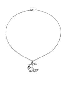 1pc Fashion Stainless Steel Geometric Moon Pendant Necklace, Suitable For Women's Daily Wear, Festival Gift - Moon - View 8
