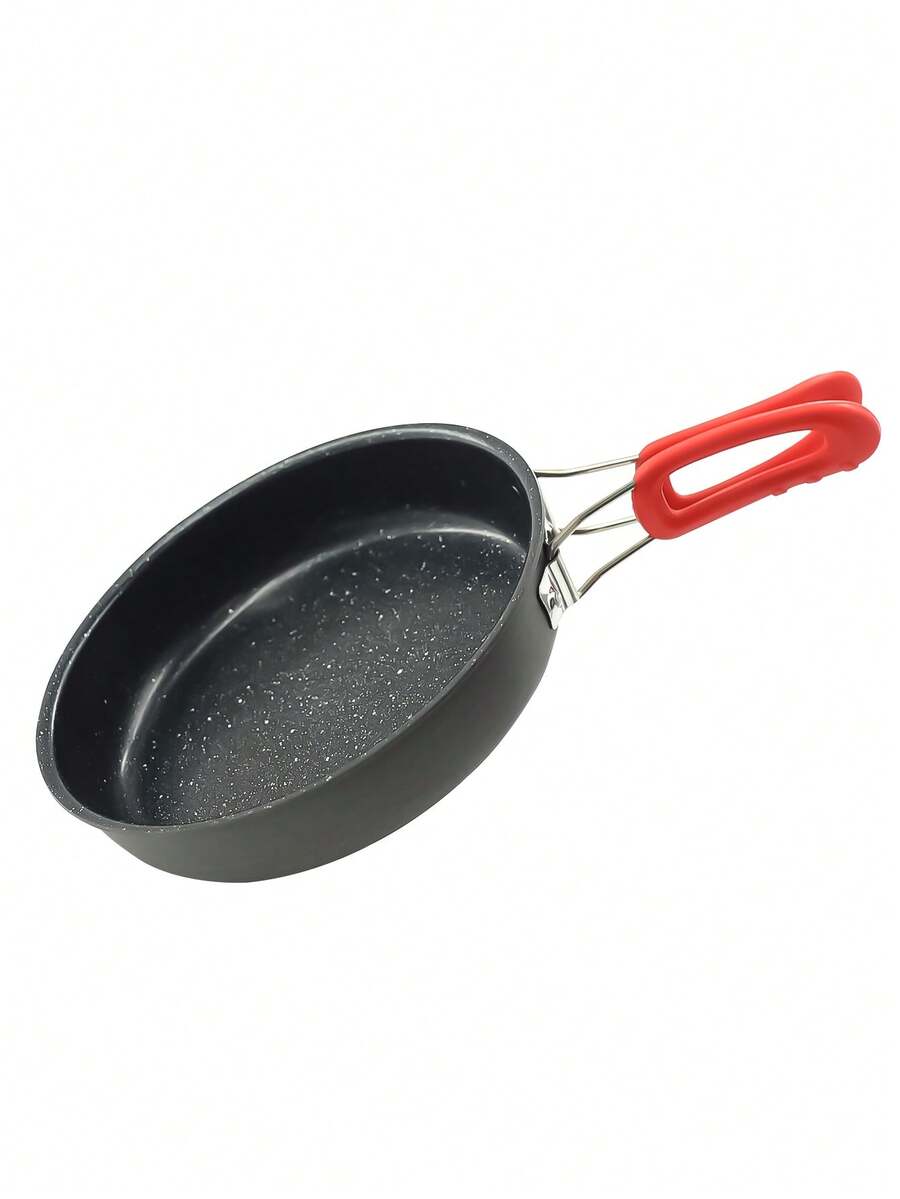 不粘煎鍋燒烤盤,摺疊手柄攜帶方便的露營煮食設備,適用於戶外野營,徒步旅行,野餐煮食,煮蛋牛排,背包客煎鍋 - 黑色 - 查看 1