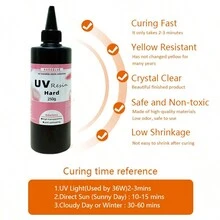 全新的透明硬質uv樹脂250g,最快硬化,零變黃,超卓透明度及紫外線太陽能硬化樹脂膠,適用於製作模型、珠寶、吊墜、耳環、手鍊、手工藝品diy - 250g - 查看 6