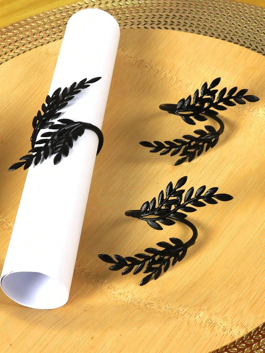 2 件黑色金属乡村风小麦餐巾环，适用于家庭厨房餐厅活动会议节日派对婚礼酒店农舍家庭聚会 - 黑色 - 查看 1