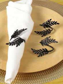 2 件黑色金属乡村风小麦餐巾环，适用于家庭厨房餐厅活动会议节日派对婚礼酒店农舍家庭聚会 - 黑色 - 查看 2