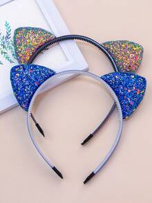 1pc Girls' And Boys' Solid Color Onion Pink Shiny Cat Ear Hairband With Teeth, Suitable For Birthday Parties And Daily Wear - Baby Blue - View 6