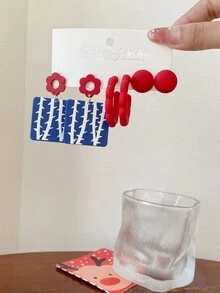 1set 3pairs Geometric Creative Earrings, Uncommon Design Universal Plate Material Ear Drops Costume Jewelry Set - Multicolor - View 7