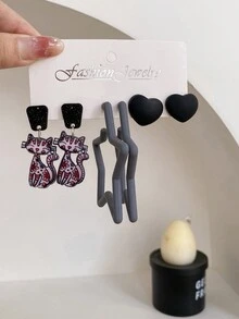 1set 3pairs Geometric Creative Earrings, Uncommon Design Universal Plate Material Ear Drops Costume Jewelry Set - Multicolor - View 2