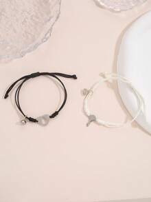 2件組時尚精美心型鑰匙編織手鍊套裝情侶日常生活 - 彩色 - 查看 4