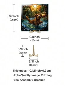 Putuo Decor 普陀裝飾1入組亞克力牌子桌面裝飾,精美的海豚狗小狗海灘郵輪風景盤,適用於家居農屋辦公室咖啡館沙灘屋,9.8 X 9.8英寸,是送給朋友家人的禮物 - 杏色 - 查看 3