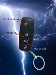 1入黑色惡作劇電擊汽車鑰匙扣,三合一鑰匙扣掛件,惡作劇玩具逼真電擊設計汽車鑰匙 - 黑色 - 查看 1