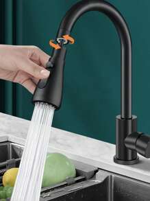 1入通用360度旋轉廚房水龍頭擴展器,附有防濺水設計的水槽,配備停水開關和外部接頭 - 黑色 - 查看 1