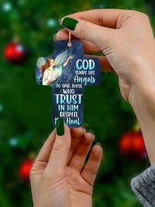 1入組「派他的天使拯救那些相信他的人,儘管他們正在受苦」字樣十字形單面亞克力吊墜,金色繩索,是一份的禮物,適合日常,敬拜,家居裝飾,門前、背包、樓梯懸掛裝飾 - 彩色 - 查看 4