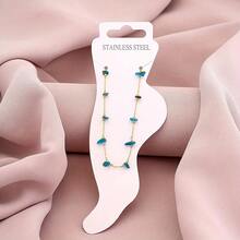 1pc Best-Seller Fashionable Unisex Titanium Steel Anklet With Natural Turquoise Stone Decor - Blue - View 6