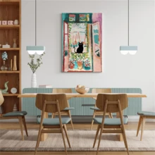 馬蒂斯油畫掛畫,馬蒂斯著名開窗黑貓海報,有趣的貓咪花卉印花彩色農舍畫廊富有美感的卧室浴室室內裝飾,不帶框 - 彩色 - 查看 6