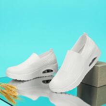 New Square Dance Shoes, Breathable Textile Fabric Upper, Comfortable Slip-On Style, Soft And Lightweight, Thick Sole With Air Cushion, Platform Height Increase, Available In Large Sizes For Women - White - View 6