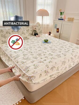 1pc Quilted Fitted Sheet,Mattress Protector Soft Mattress Cover,All Seasons,Antibacterial,Dormitory Bed Cover,Suitable For Bedrooms, Dormitories, Children's Rooms